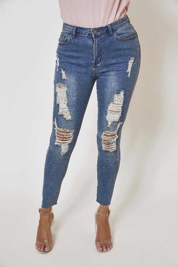 

Lovely Trendy Broken Holes Blue Jeans