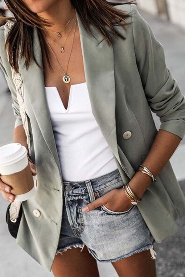 

Lovely Casual Buttons Design Light Green Blazer