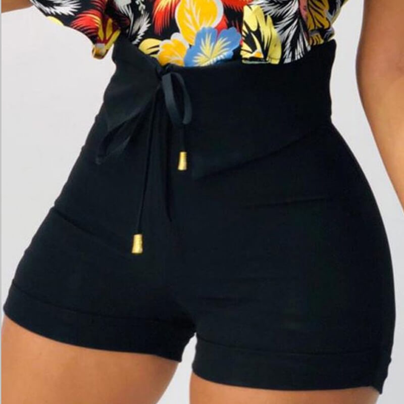 

Lovely Trendy Lace-up Black Shorts