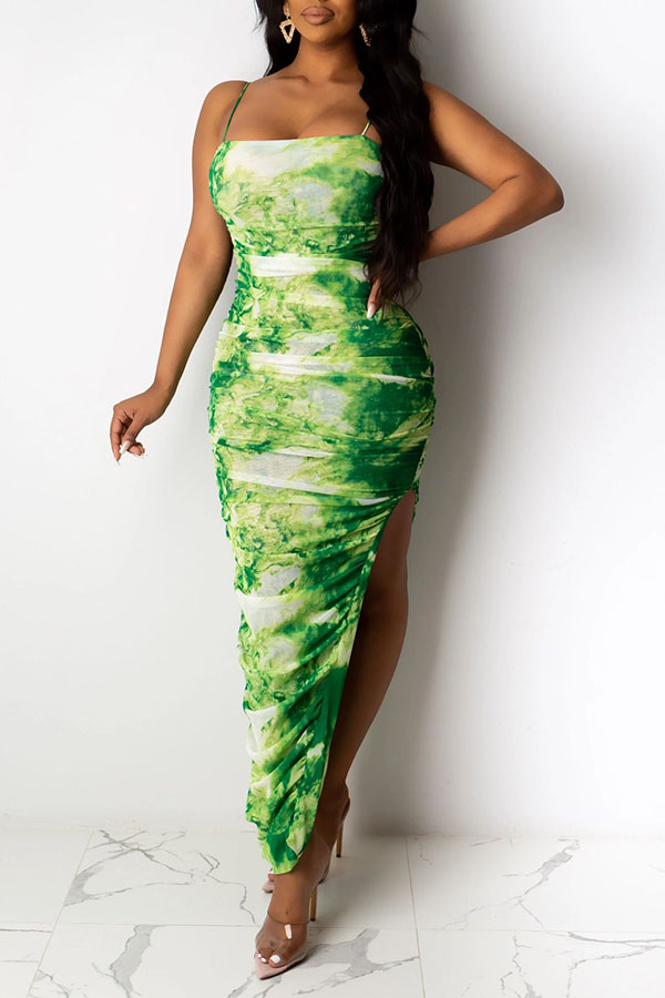 

Lovely Trendy Print Green Ankle Length Dress