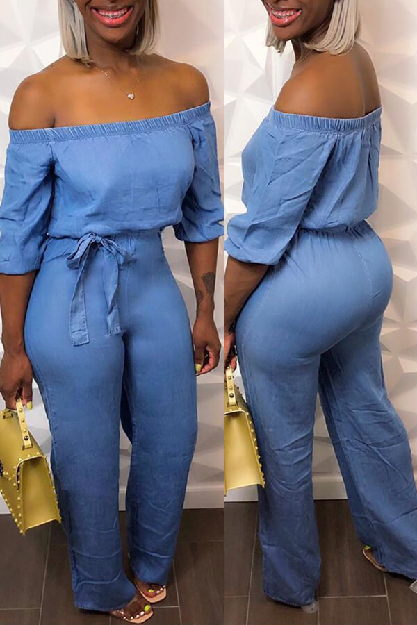 

LW Off The Shoulder Drawstring Jumpsuit, Baby blue