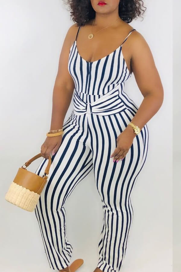 

Lovely Casual Striped Navy Blue One-piece Jumpsuit