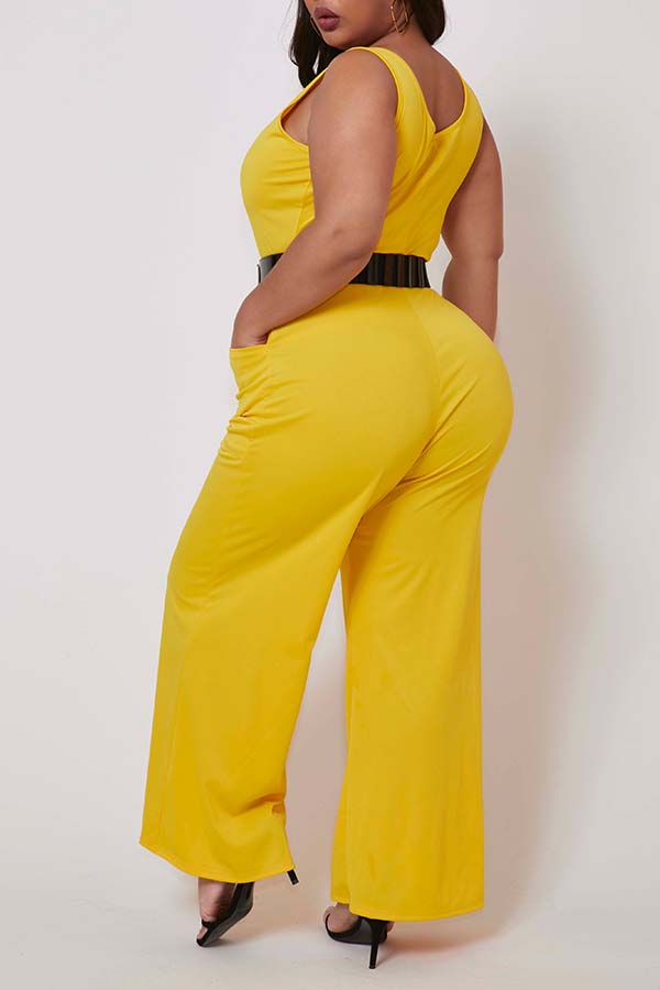 Lovely Casual Basic Yellow Plus Size One-piece Jumpsuit_Plus Size ...