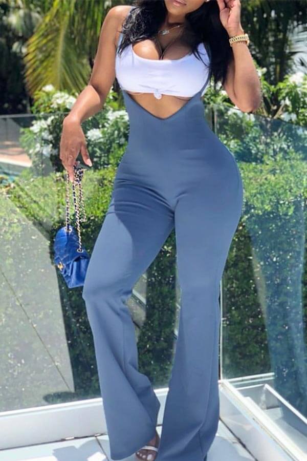 

Lovely Trendy Hollow-out Blue One-piece Jumpsuit