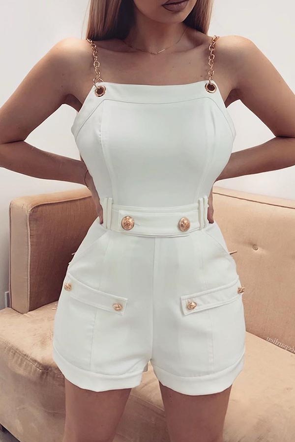 

Lovely Stylish Buttons Design White One-piece Romper