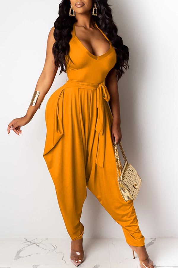 

Lovely Stylish Buttons Design Yellow One-piece Romper