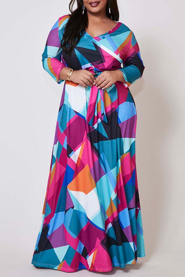 

Lovely Casual Print Multicolor Maxi Plus Size Dress, Multi