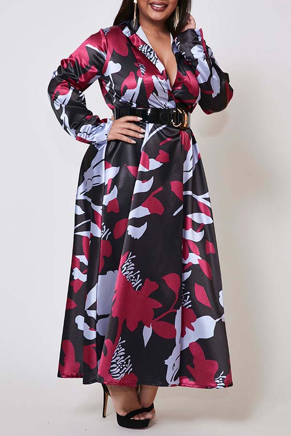 

Lovely Casual Print Red Ankle Length Plus Size Dress