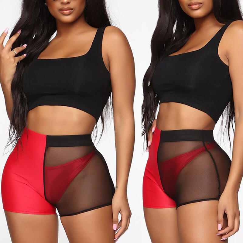 

Lovely Sportswear Patchwork Red Two-piece Shorts Set