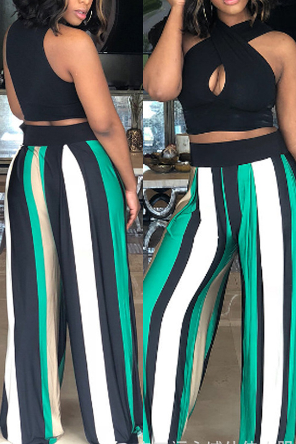 

Lovely Casual Striped Print Green Two-piece Pants Set