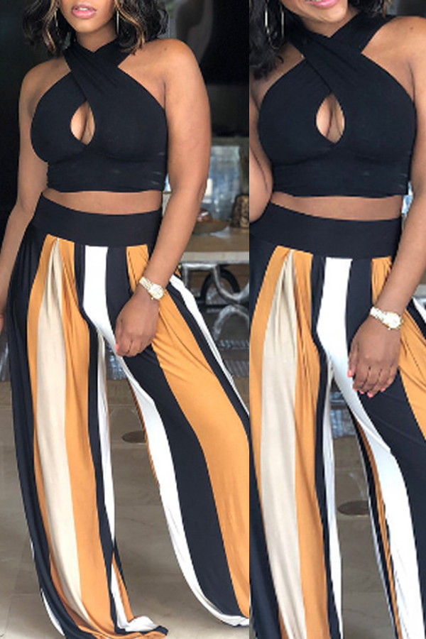 

Lovely Casual Striped Print Yellow Two-piece Pants Set