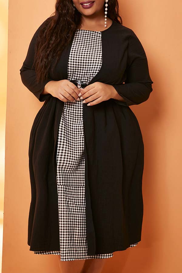 

Lovely Casual Patchwork Black Mid Calf Plus Size Dress