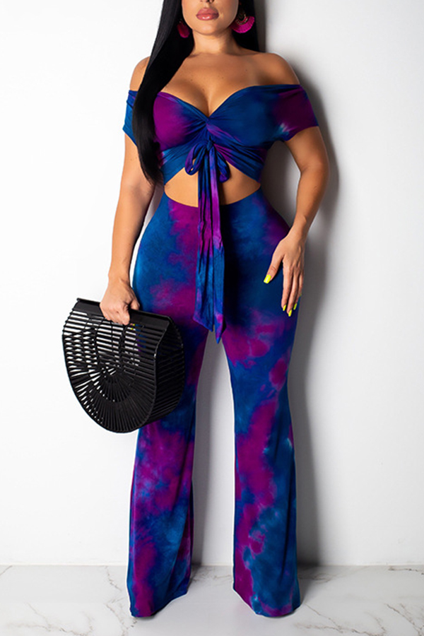 

Lovely Bohemian Print Purple Two-piece Pants Set