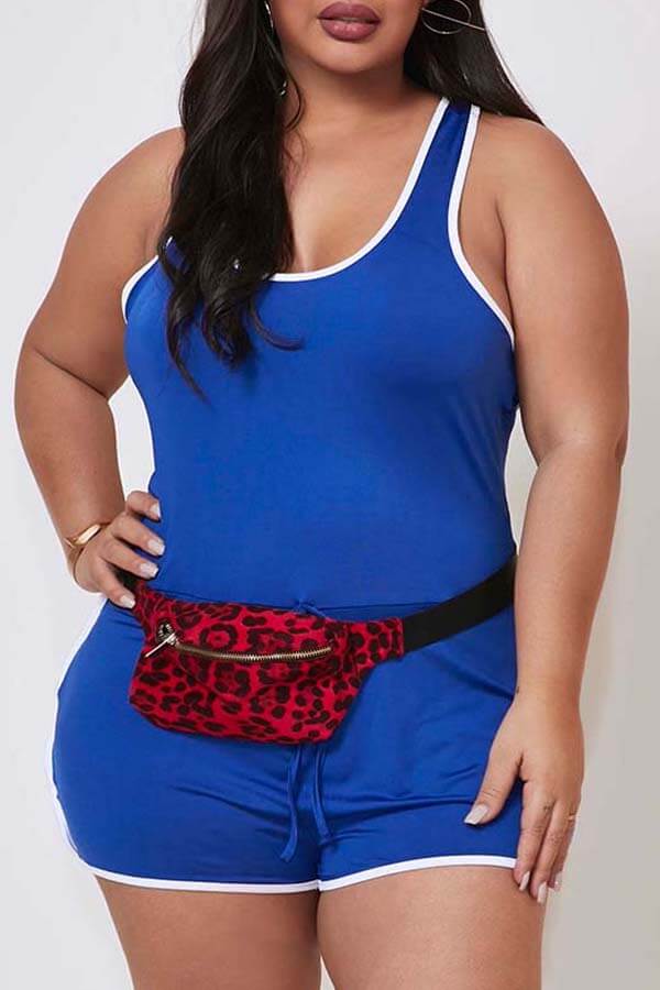 Lovely Sportswear Basic Blue Plus Size Onepiece Romper_Plus Size