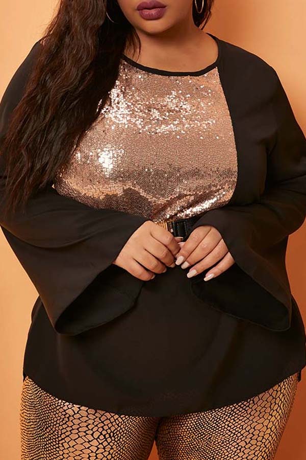 

Lovely Casual Patchwork Black Plus Size Blouse