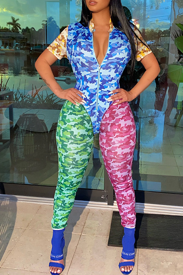 

Lovely Casual Print Patchwork Multicolor One-piece Jumpsuit, Multi