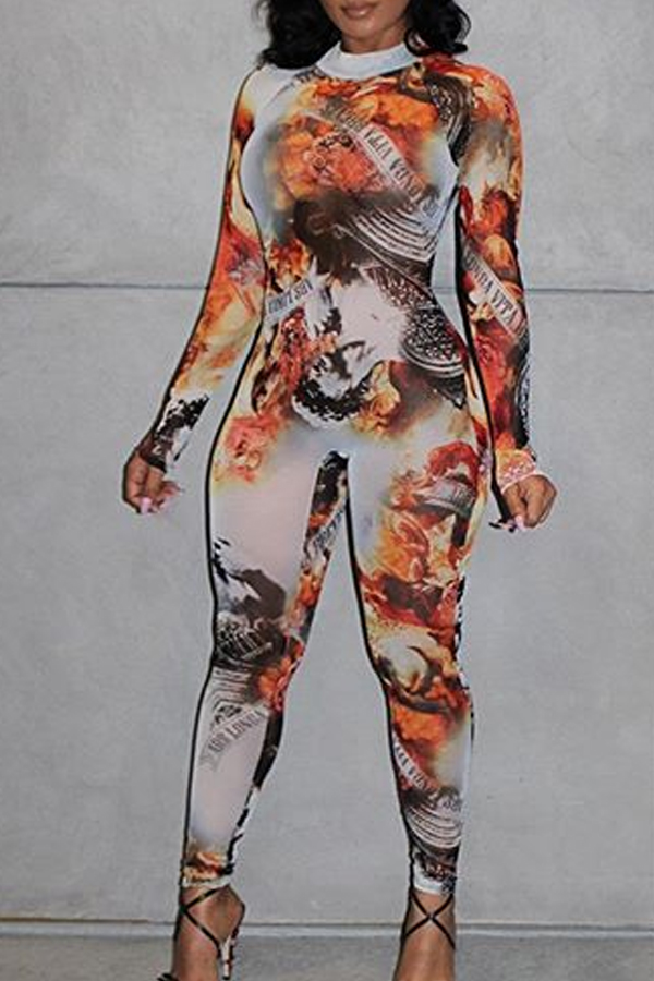 

Lovely Sexy Print Backless Multicolor One-piece Jumpsuit, Multi