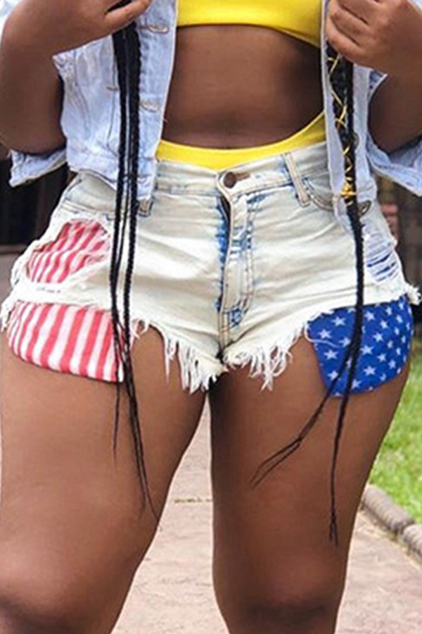 

Lovely Trendy Patchwork Baby Blue Shorts
