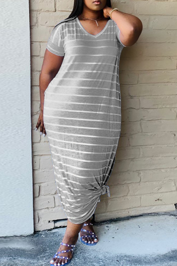 

Lovely Casual Striped Grey Ankle Length Dress