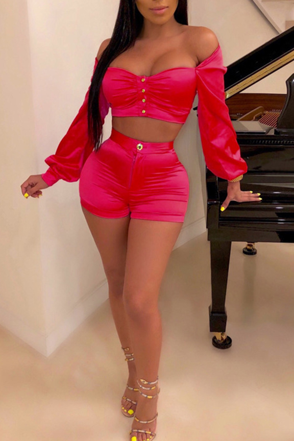 

Lovely Trendy Dew Shoulder Red Two-piece Shorts Set