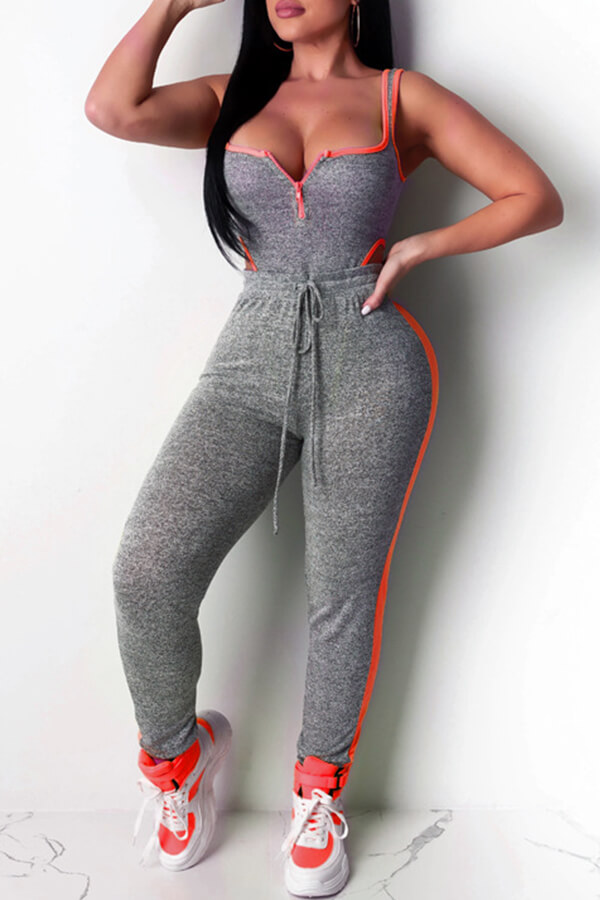 

Lovely Sportswear Patchwork Jacinth Two-piece Pants Set