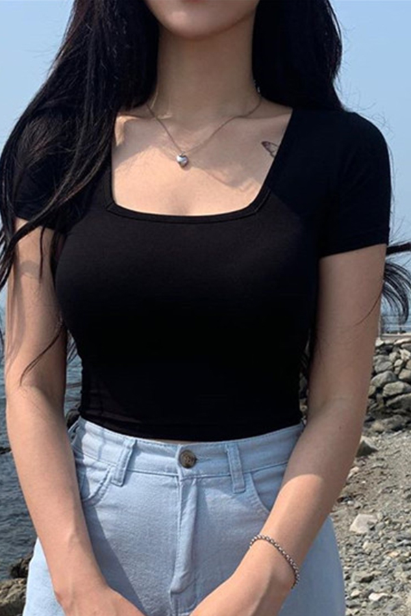 

Lovely Trendy Basic Skinny Black T-shirt