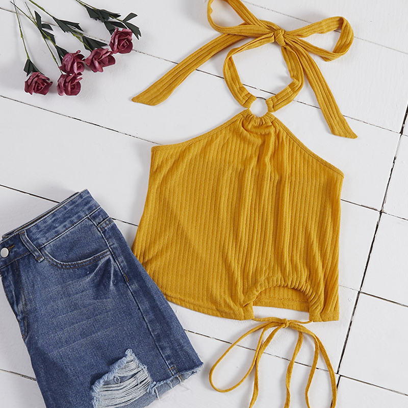 

Lovely Trendy Lace-up Yellow Camisole
