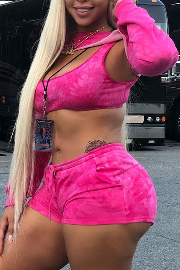 

Lovely Sportswear Hollow-out Pink Two-piece Shorts Set