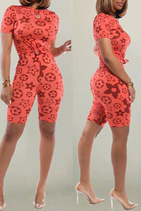 

Lovely Casual Print Red Two-piece Shorts Set