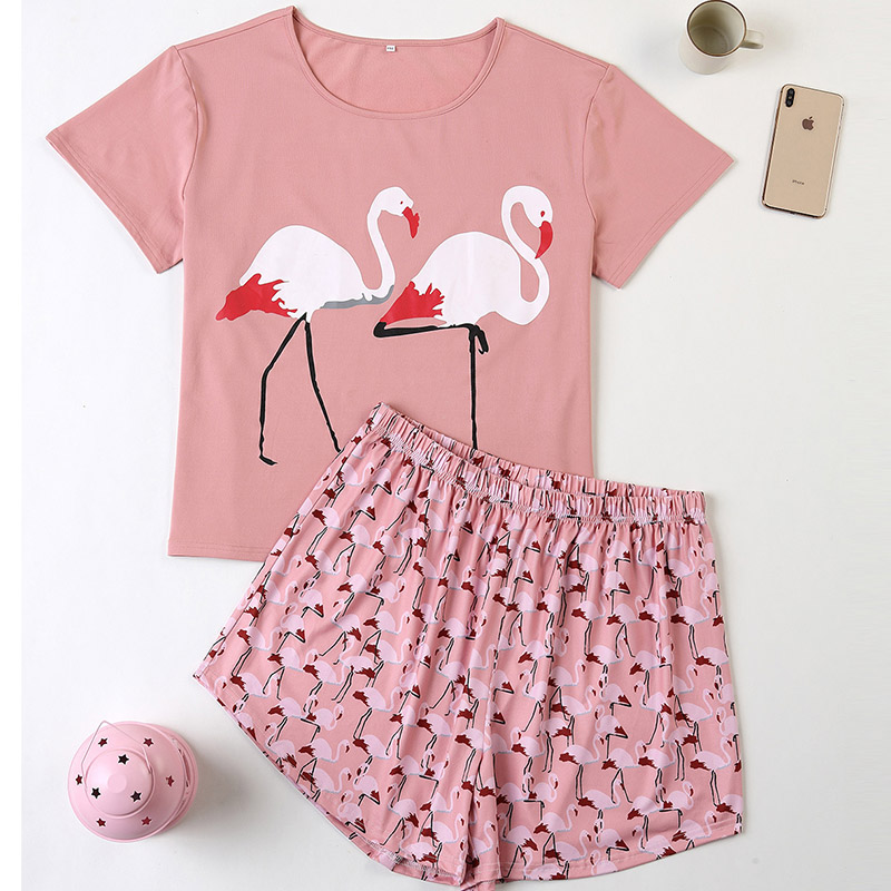 

Lovely Leisure Print Pink Plus Size Two-piece Shorts Set