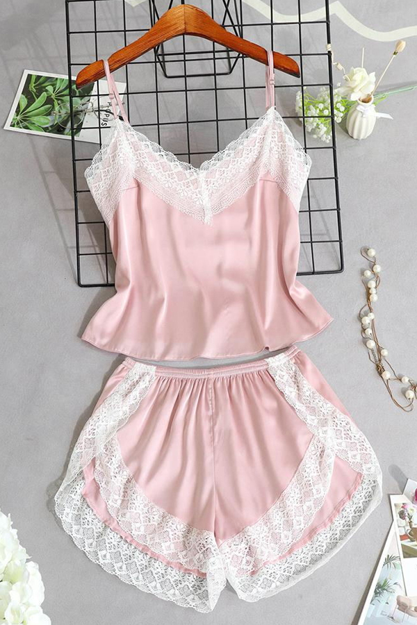 

Lovely Sexy Lace Patchwork Light Pink Sleepwear