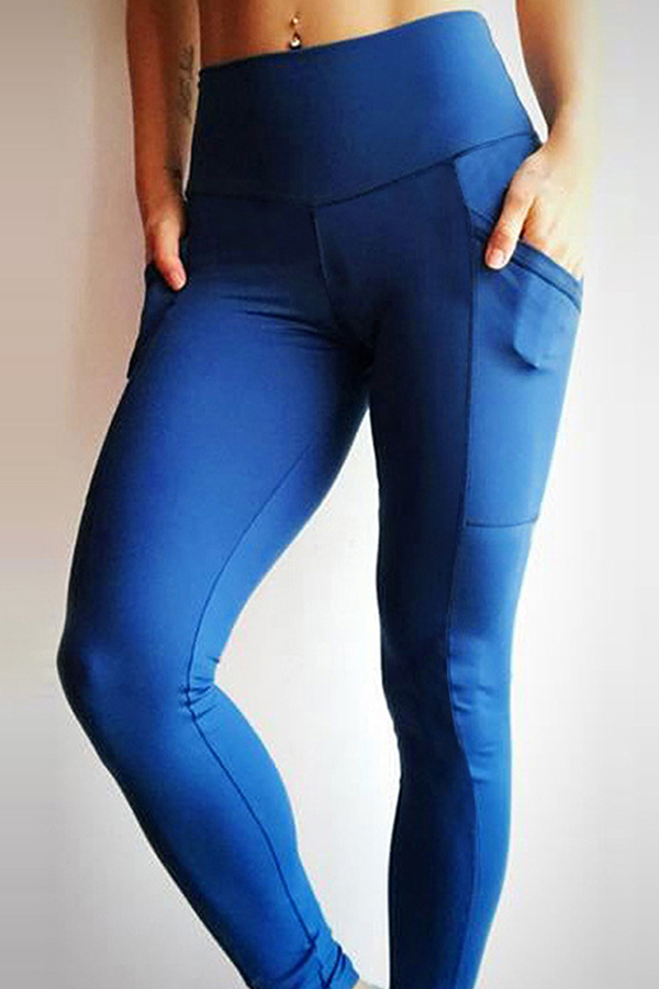 

Lovely Sportswear Pocket Patched Blue Pants