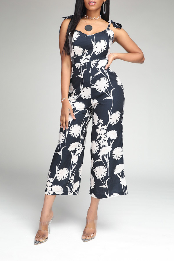 

Lovely Bohemian Print Black One-piece Jumpsuit