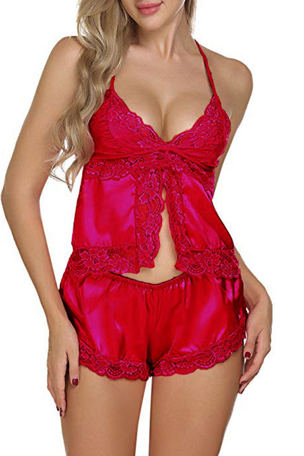 

Lovely Sexy Lace Hem Red Babydolls