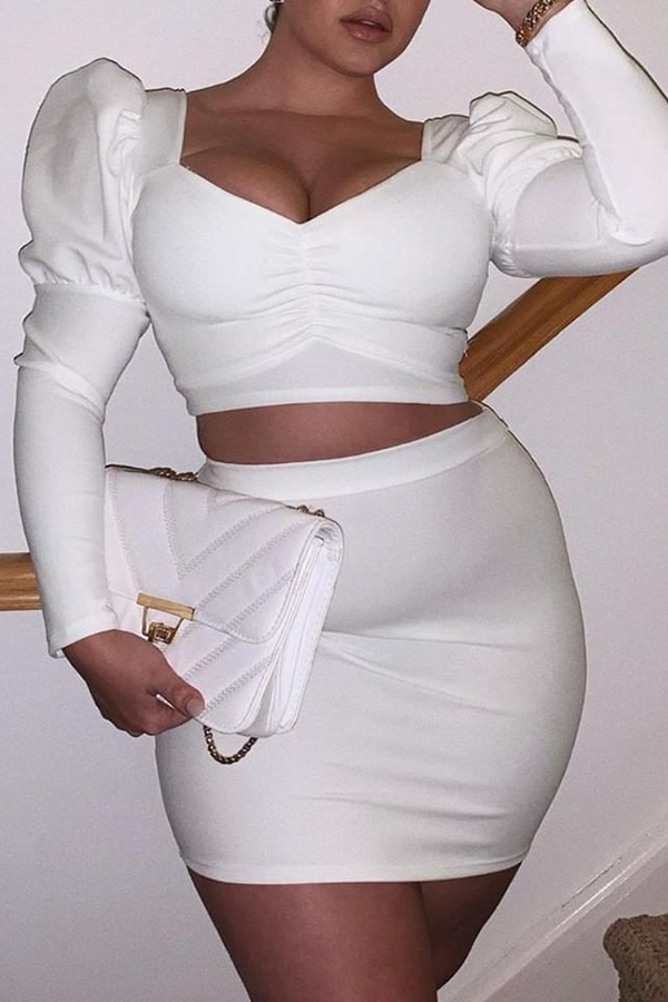 

Lovely Trendy Basic White Plus Size Two-piece Skirt Set