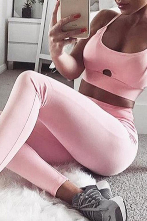 

Lovely Sportswear High-waisted Pink Two-piece Pants Set