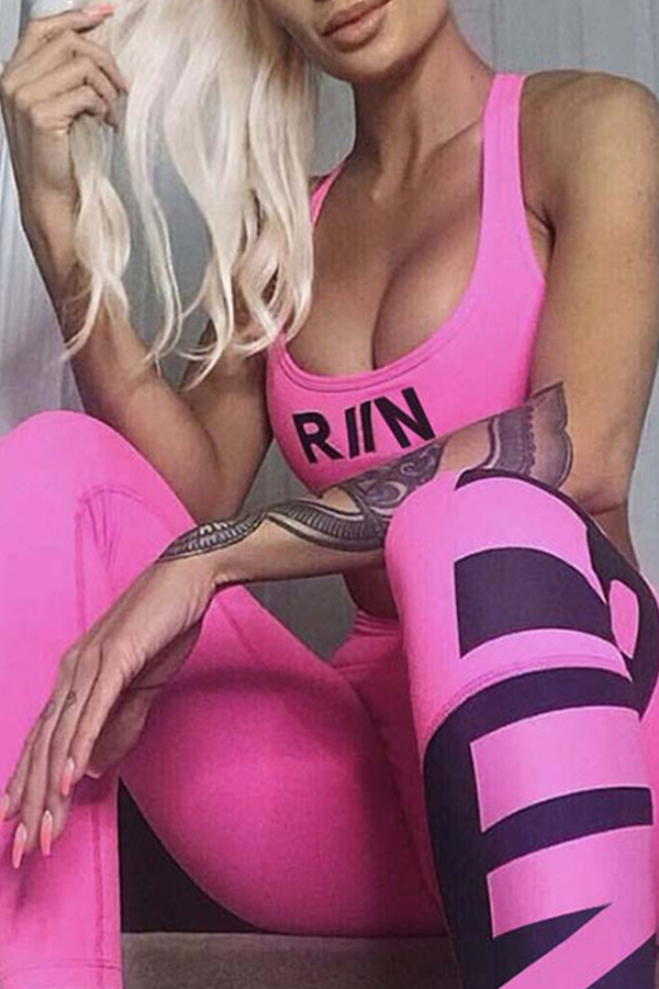 

Lovely Sportswear Print Rose Red Two-piece Pants Set