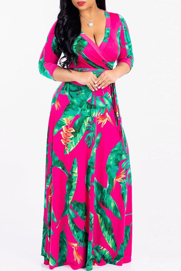 

Lovely Casual Print Rose Red Maxi Dress