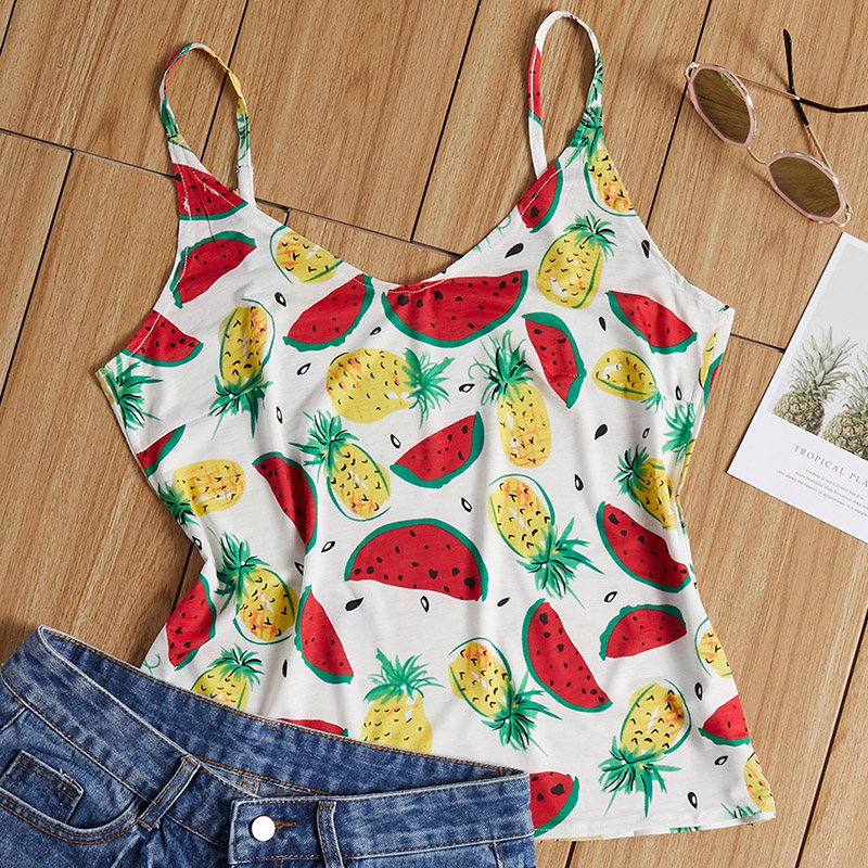 

Lovely Bohemian Fruit Print White Camisole