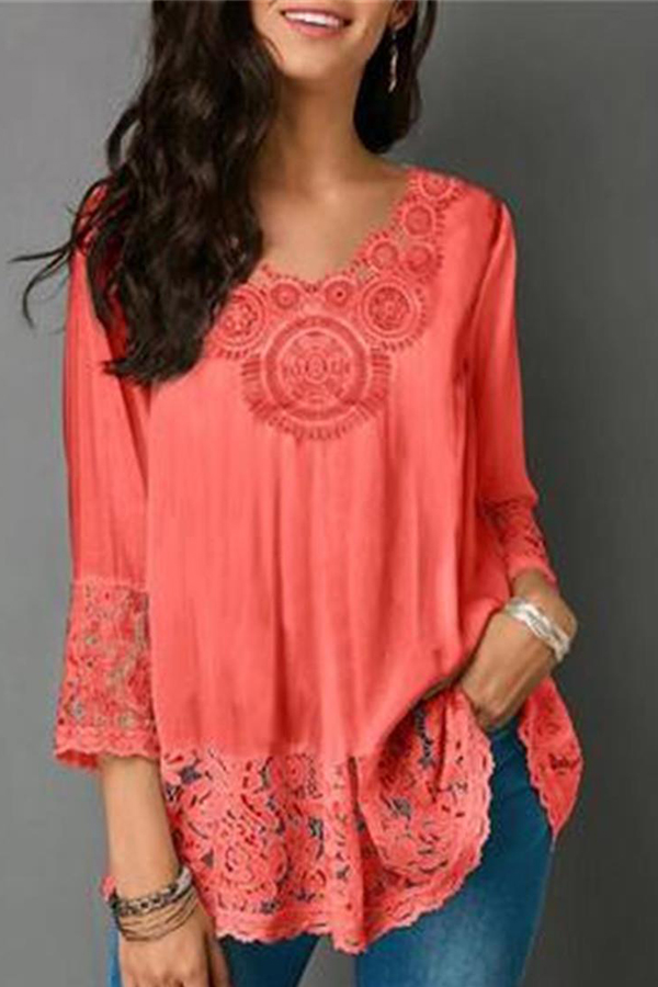 

Lovely Trendy Patchwork Red Blouse