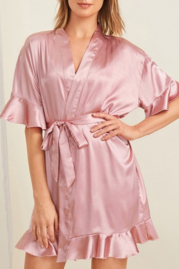 

Lovely Stylish Flounce Design Cameo Brown Sleepwear