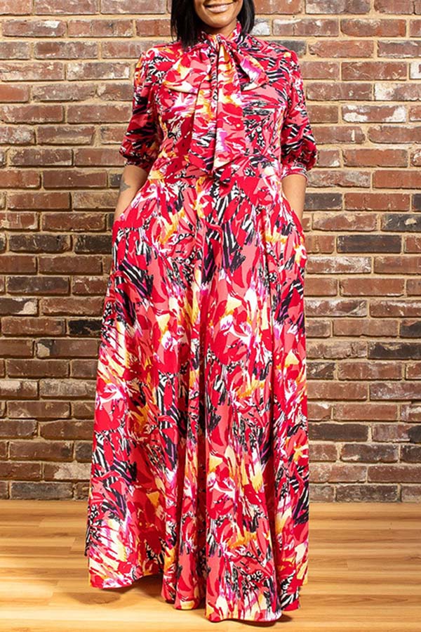 

Lovely Trendy Print Red Maxi Plus Size Dress