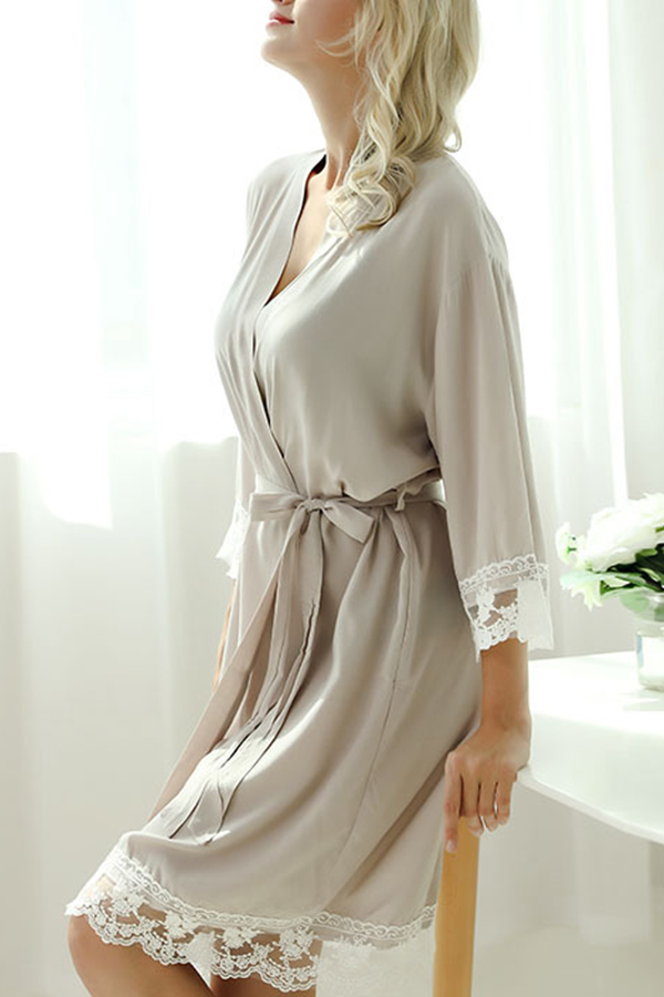 

Lovely Leisure Lace Patchwork Grey Sleepwear