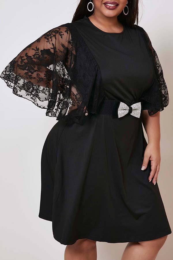 

Lovely Stylish Patchwork Black Knee Length Plus Size Dress