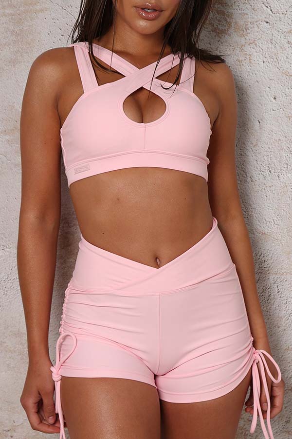 

Lovely Sportswear Lace-up Pink Two-piece Shorts Set