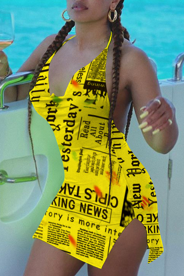 

Lovely Leisure Print Yellow Mini Dress