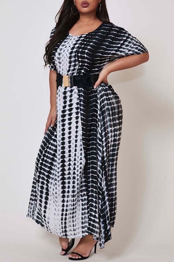 

Lovely Stylish Print Black Ankle Length Plus Size Dress