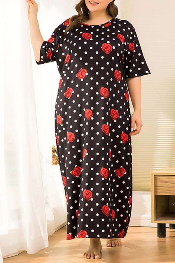 

Lovely Leisure Print Black Ankle Length Plus Size Dress