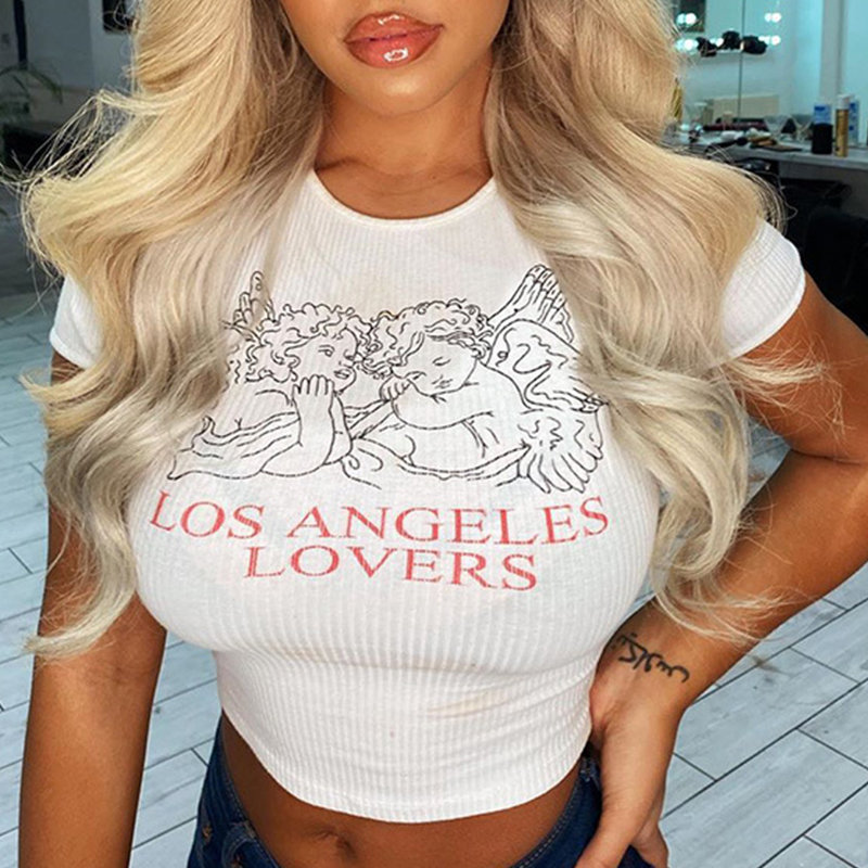 

Lovely Trendy O Neck Print White T-shirt