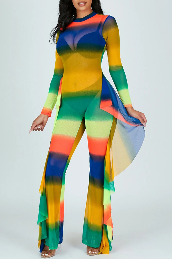 

Lovely Trendy Rainbow Striped Multicolor One-piece Jumpsuit, Multi